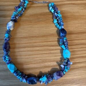 Mixed Gemstone Chip Necklace - Turquoise Amethyst Sodalite via